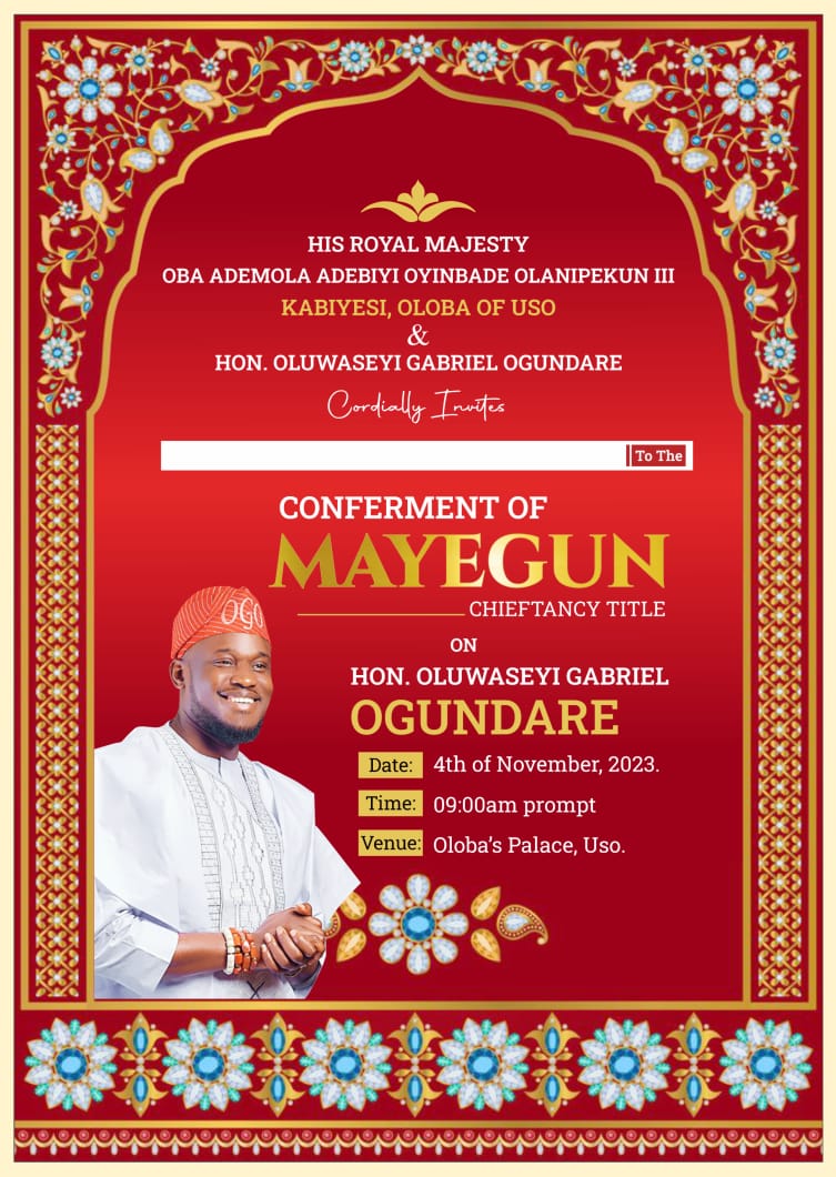 Ogundare Set to be Honored as the Mayegun of Uso