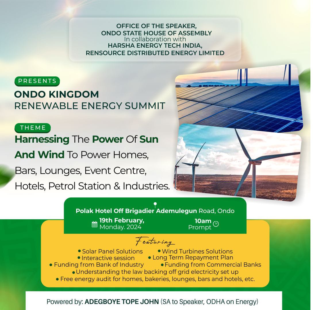 Ondo Assembly Speaker to Partner with Indian Company for Renewal Energy Summit