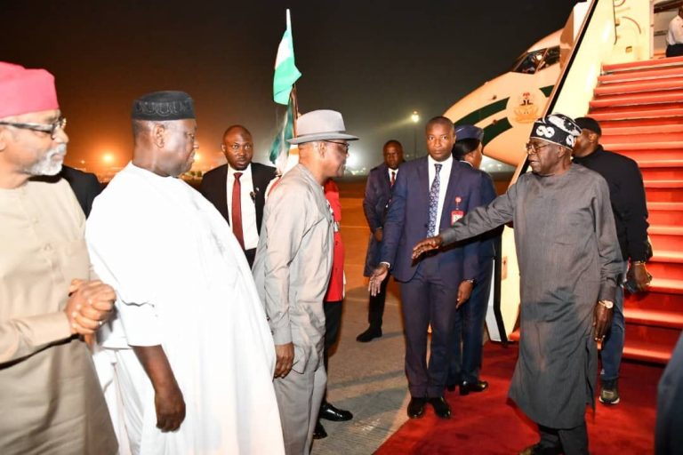 Tinubu Arrives in Nigeria, calls emergency meeting on food security