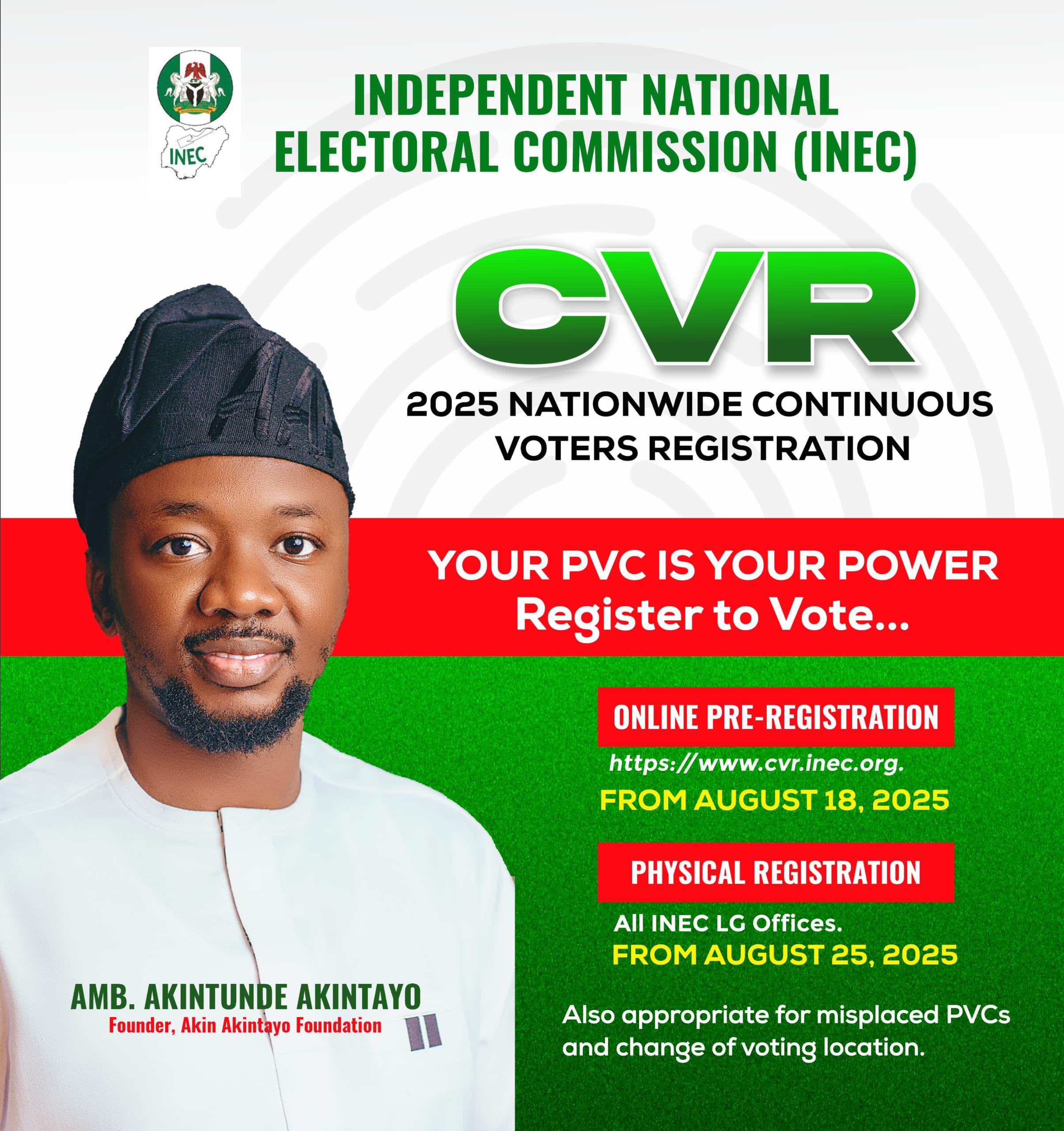 Akintayo Urges Youths to Seize Voter Registration Opportunity, Calls for End to Political Apathy